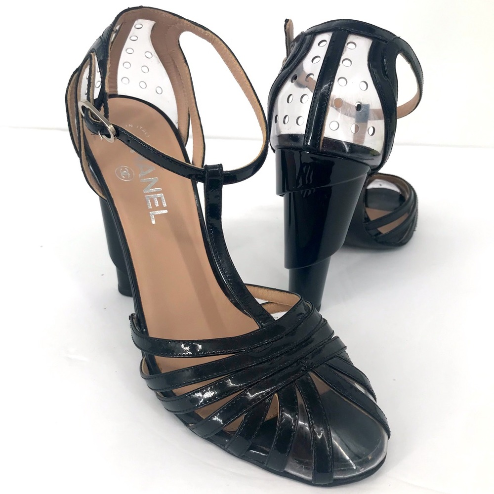 CHANEL Architectural Heel T-Strap Pumps